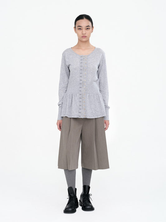 Wide Tuck Culotte Pants [Brown]