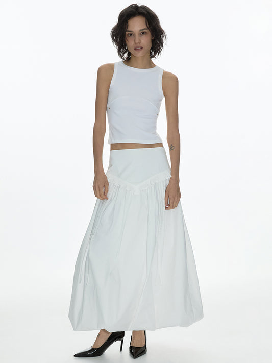 Balloon Shirring Maxi Skirt [White]