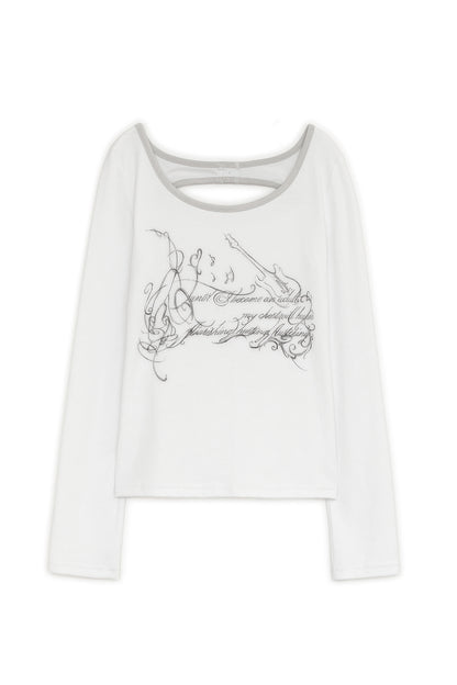 Slit button printed top (White)