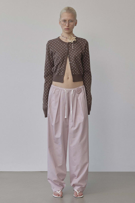 Polka Dot Cardigan Brown/Baby Pink