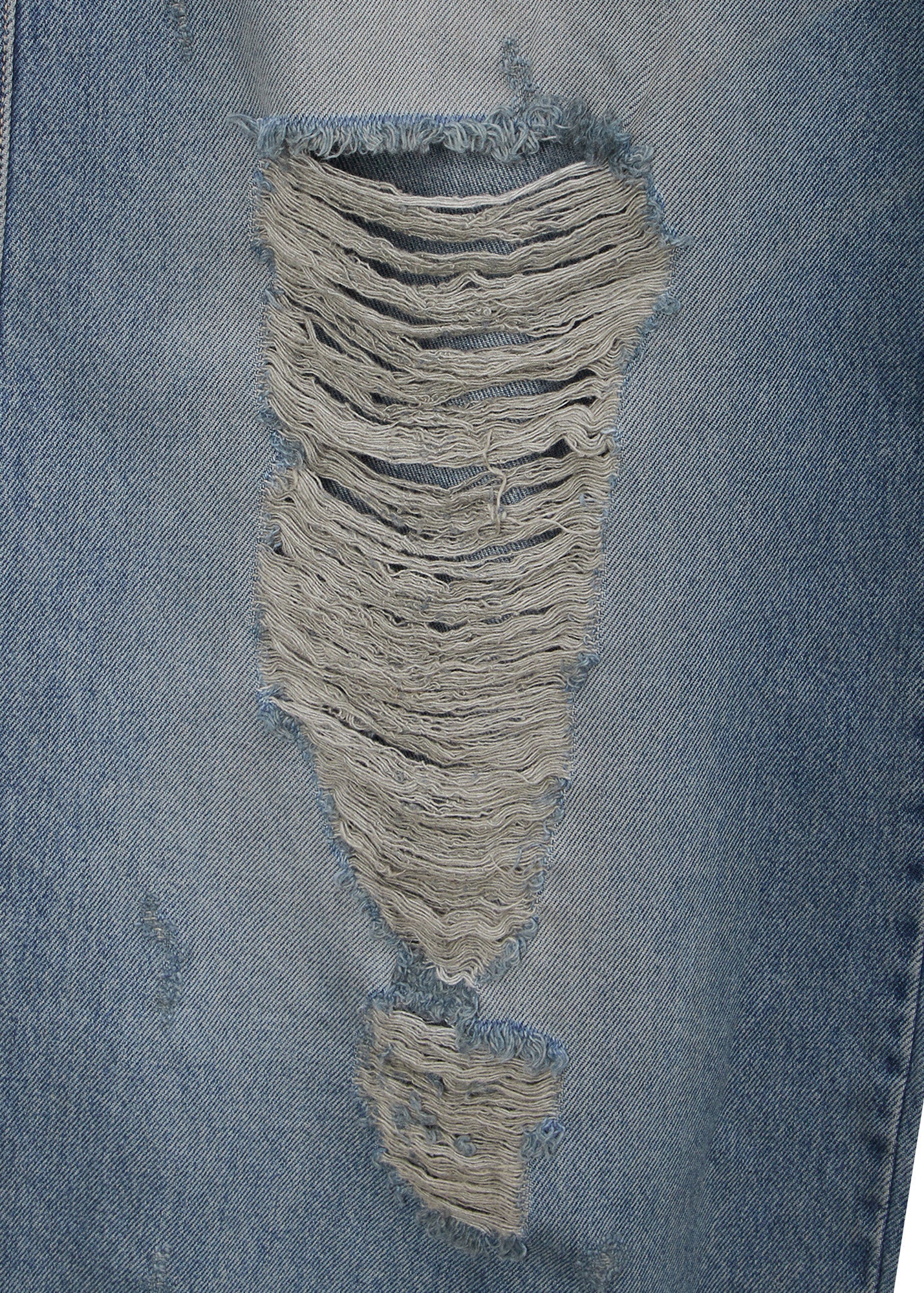 DISTRESSED WIDE-LEG DENIM (BLUE)