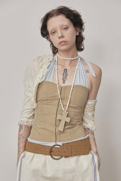 Farm Corset Halter Top / Beige/ sky blue