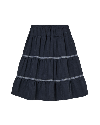 CHECK MIDI TIERED SKIRT [NAVY]