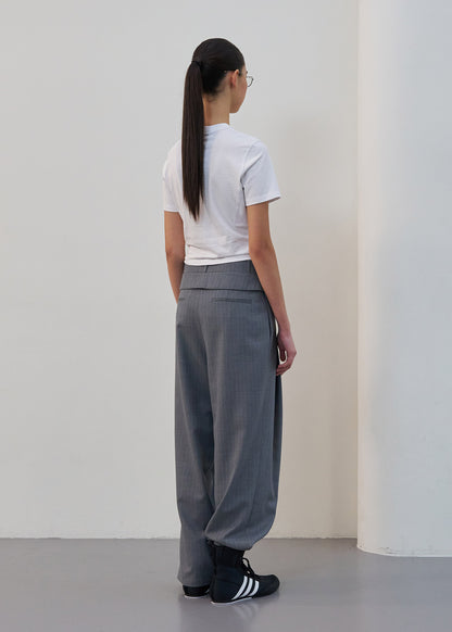 LAYERED WAIST DETAIL WIDE TROUSERS / 2 Color