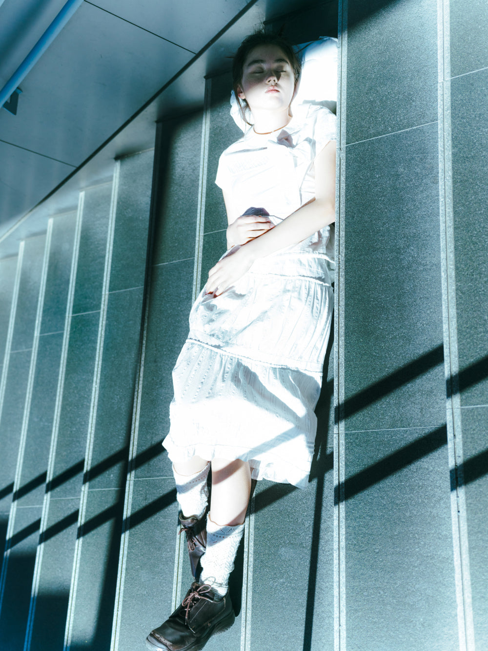 SHIRRING MIDI SKIRT WHITE 