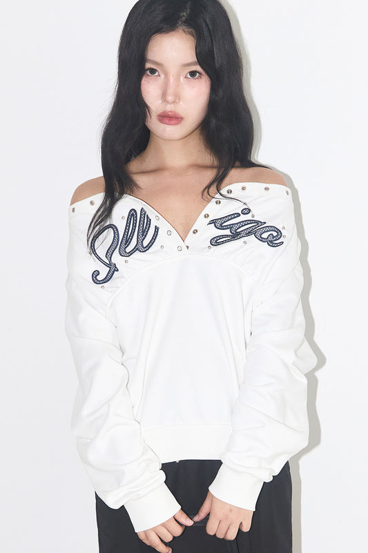 Burton Eyelet Off-Shoulder Sweatshirt White