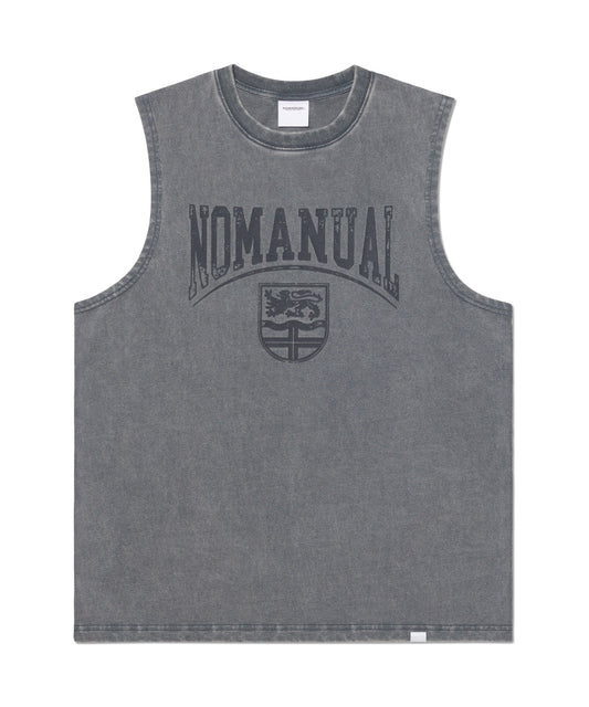 (6/2 deliver) EMBLEM WASHED SLEEVELESS TEE - WASHED GRAY