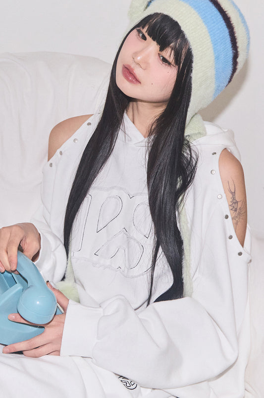 129 Cutout Oversized Fit Hoodie White