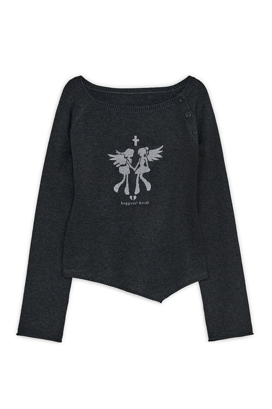 Fallen angel button knit top (Charcoal)