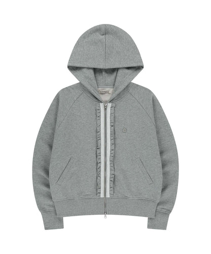 RUFFLE LACE HOOD ZIP-UP MELANGE GREY