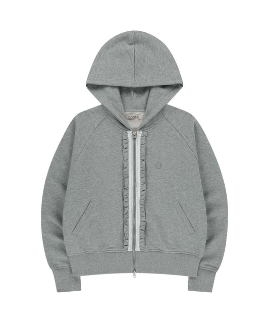 RUFFLE LACE HOOD ZIP-UP MELANGE GREY