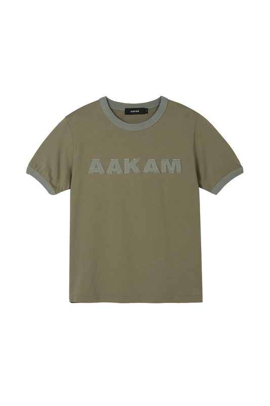 Logo Patch Ringer Top (Khaki-Gray)