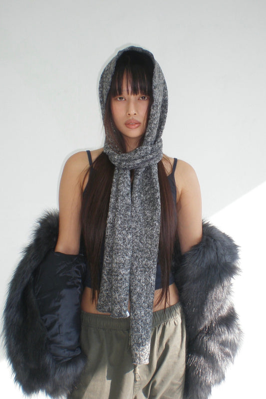 SOFT LONG KNIT MUFFLER - GRAY