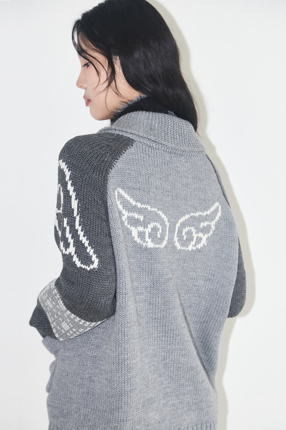 Angel Ring Coichan Knitwear Zip-up Gray