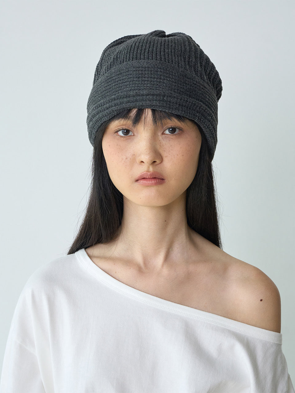 Ribbed Loose Fit Beanie [Charcoal Gray]