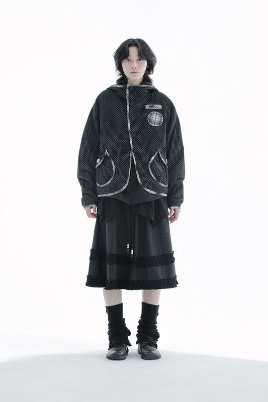 Check reversible hooded jacket (Black)