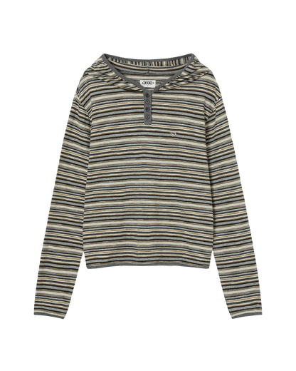 STRIPE KNIT HOODIE [BEIGE]