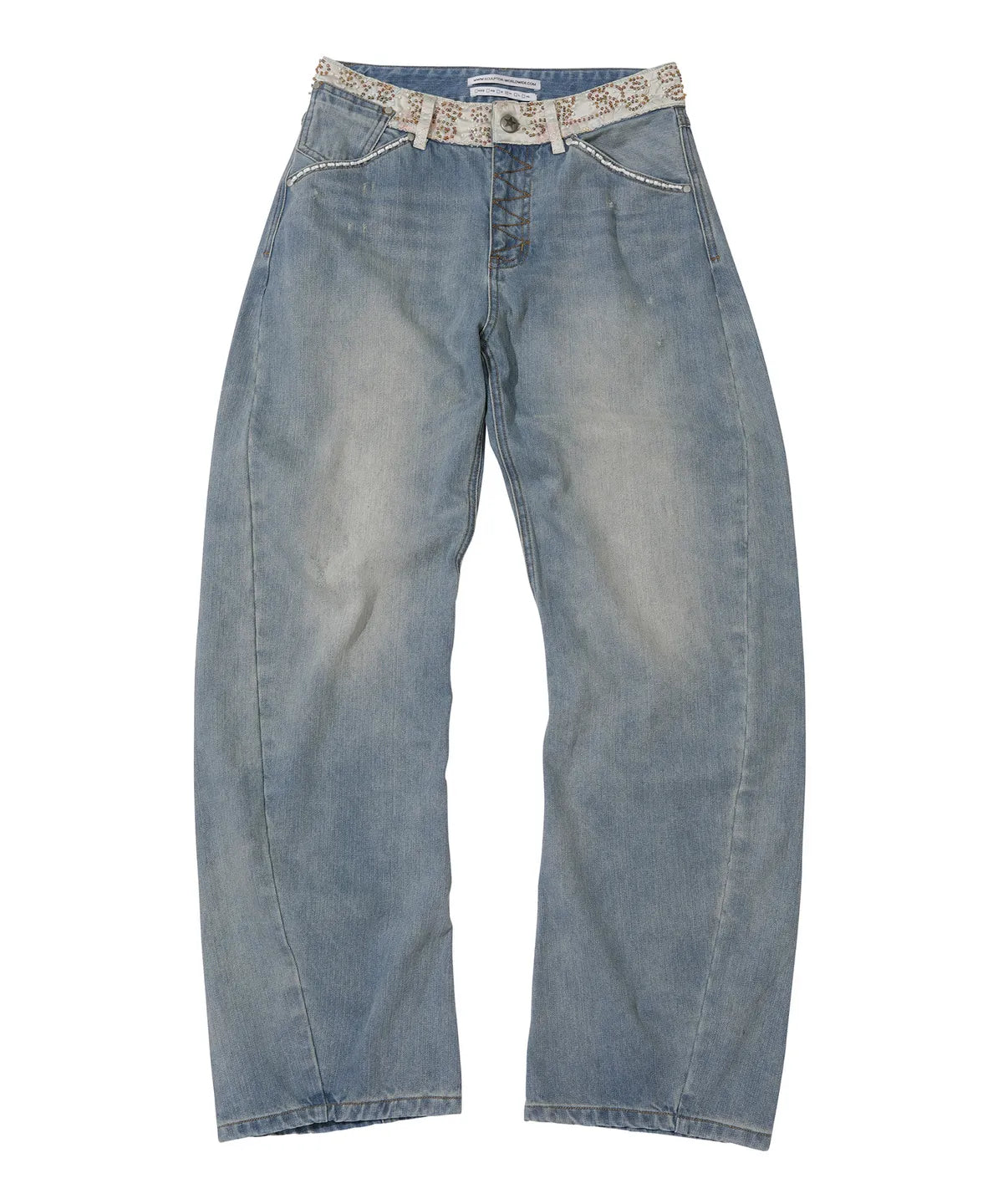 Beaded Waist Denim Pants / Mid Blue
