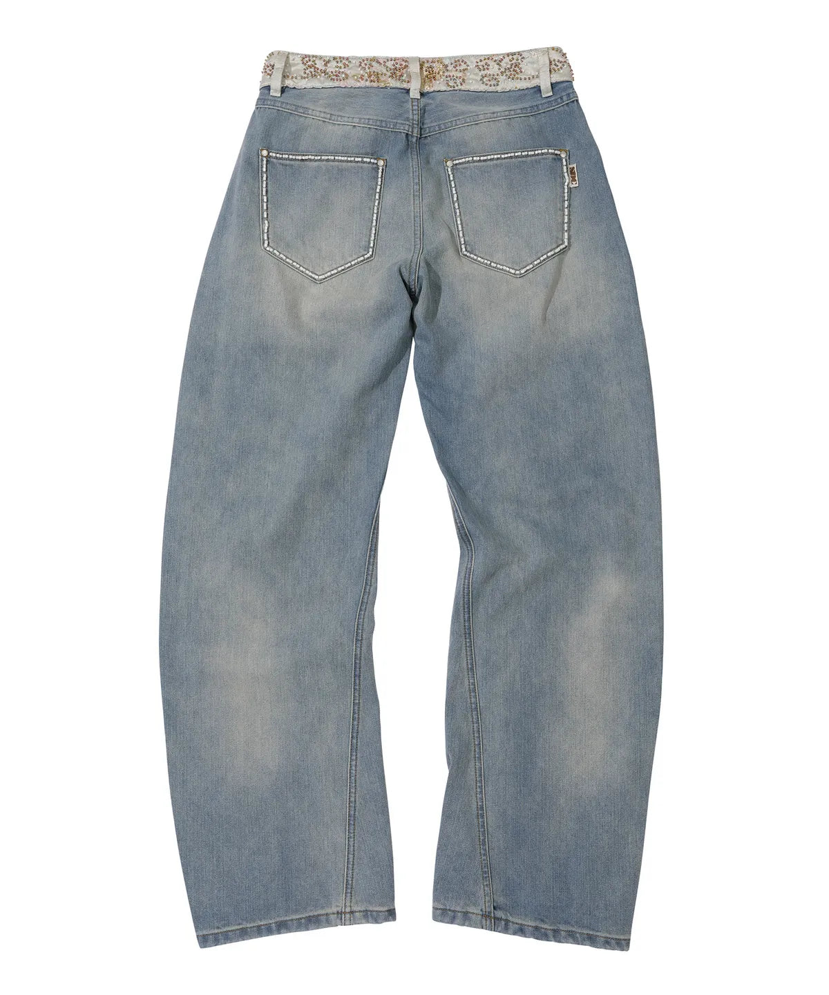 Beaded Waist Denim Pants / Mid Blue