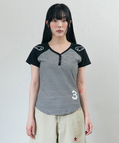 3 Button Angel Slim Fit T-Shirt [Straight Black]