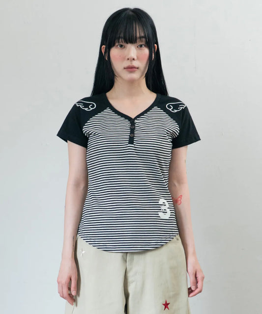 3 Button Angel Slim Fit T-Shirt [Straight Black]