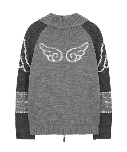 Angel Ring Cowichan Knit Zip-up / Grey