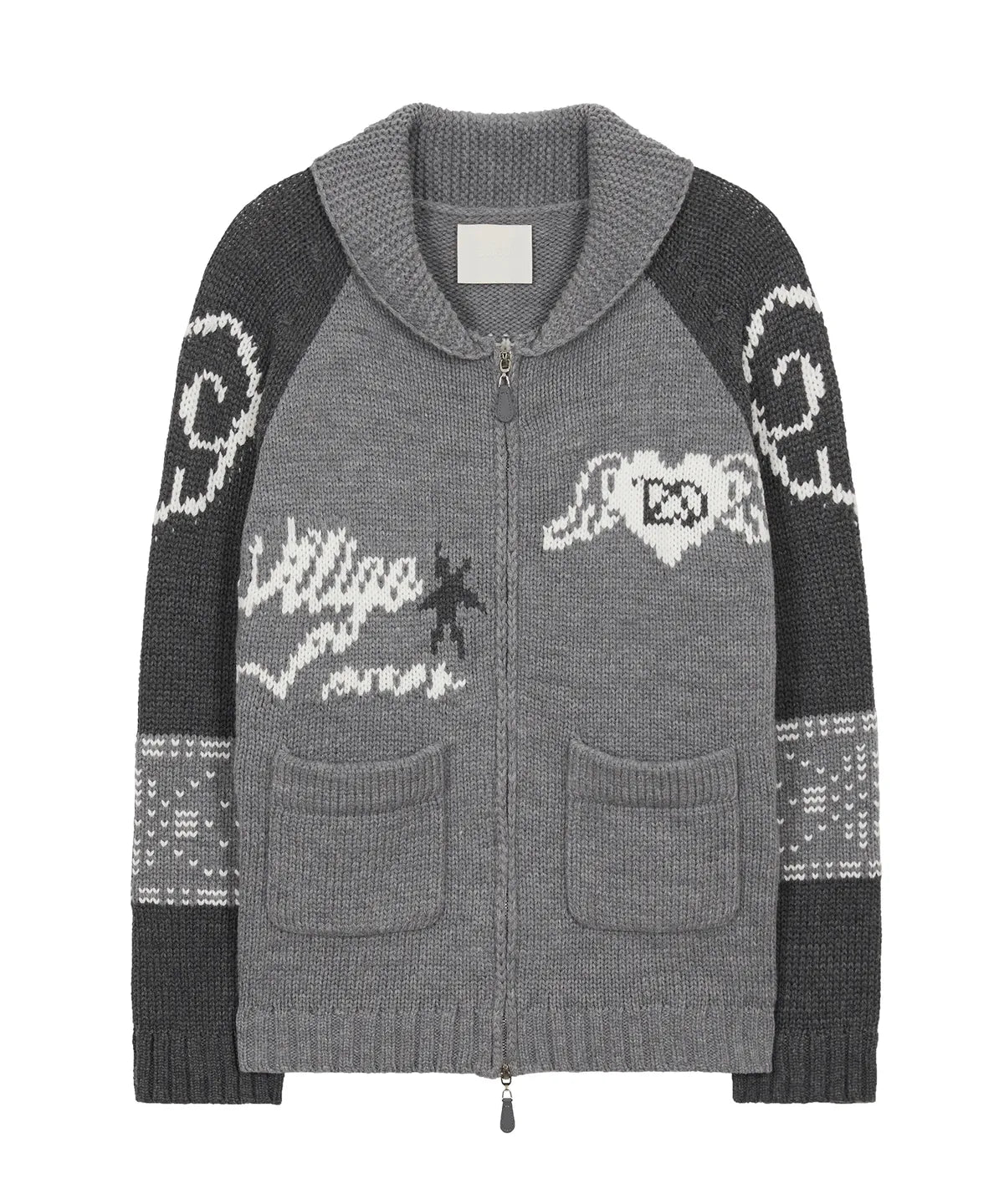 Angel Ring Cowichan Knit Zip-up / Grey