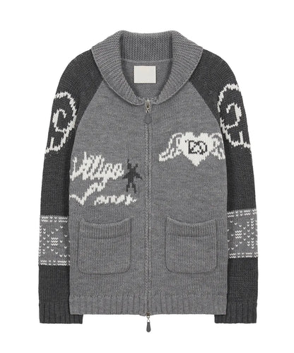 Angel Ring Cowichan Knit Zip-up / Grey