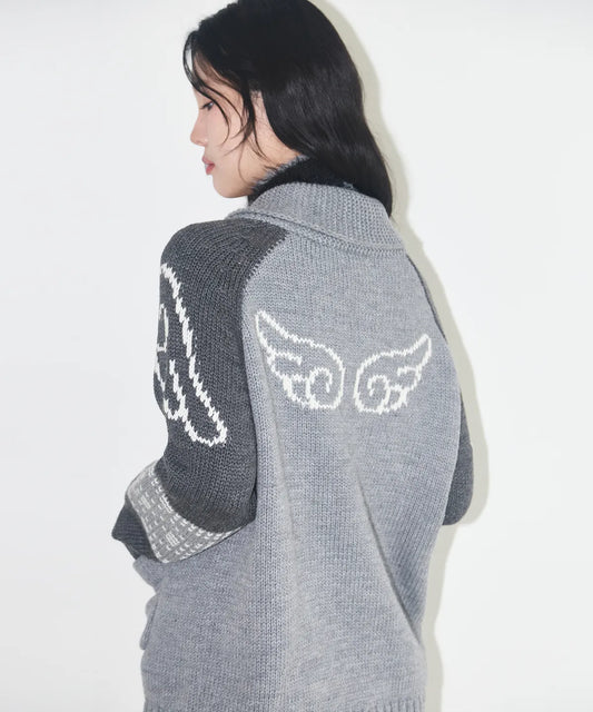 Angel Ring Cowichan Knit Zip-up / Grey