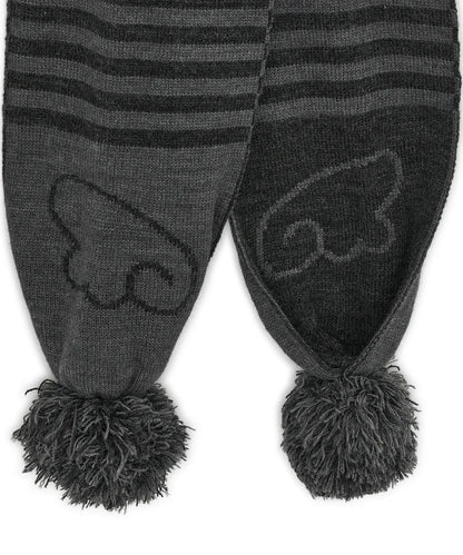 Angel Wing Stripe Pom Muffler / Charcoal
