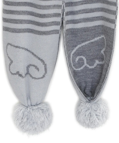 Angel Wing Stripe Pom Muffler / Grey