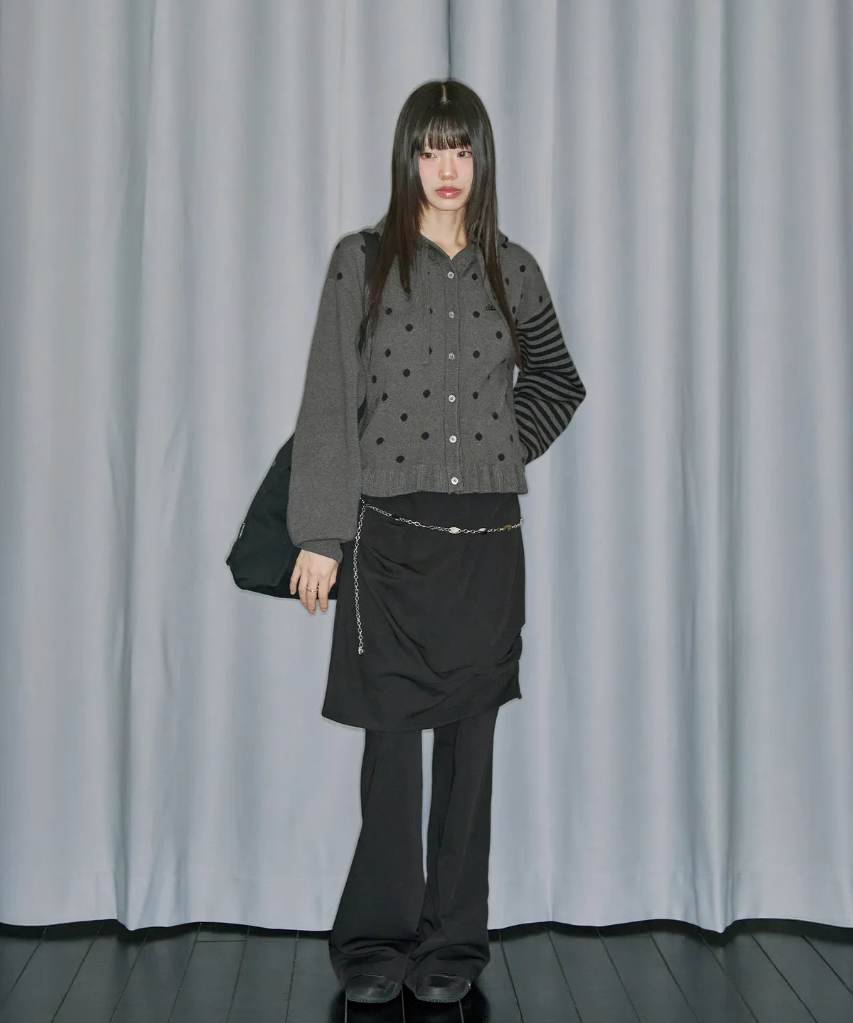 Dot Frill Jacquard Knit Cardigan / 2 Color