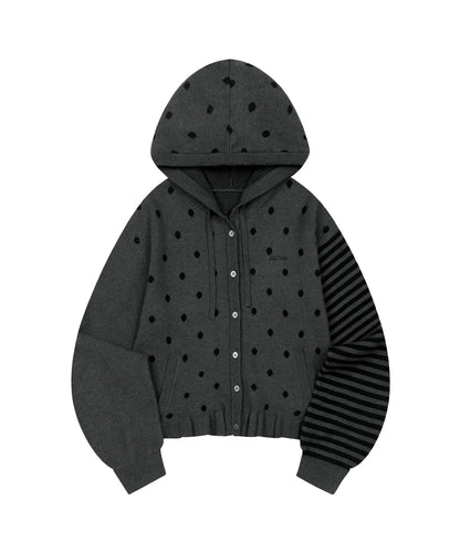 Dot Frill Jacquard Knit Cardigan / 2 Color