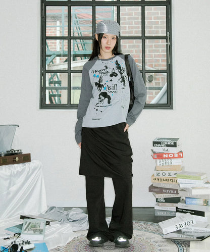 Kitsch Stamp Pintuck Raglan Long Sleeve / 2 color