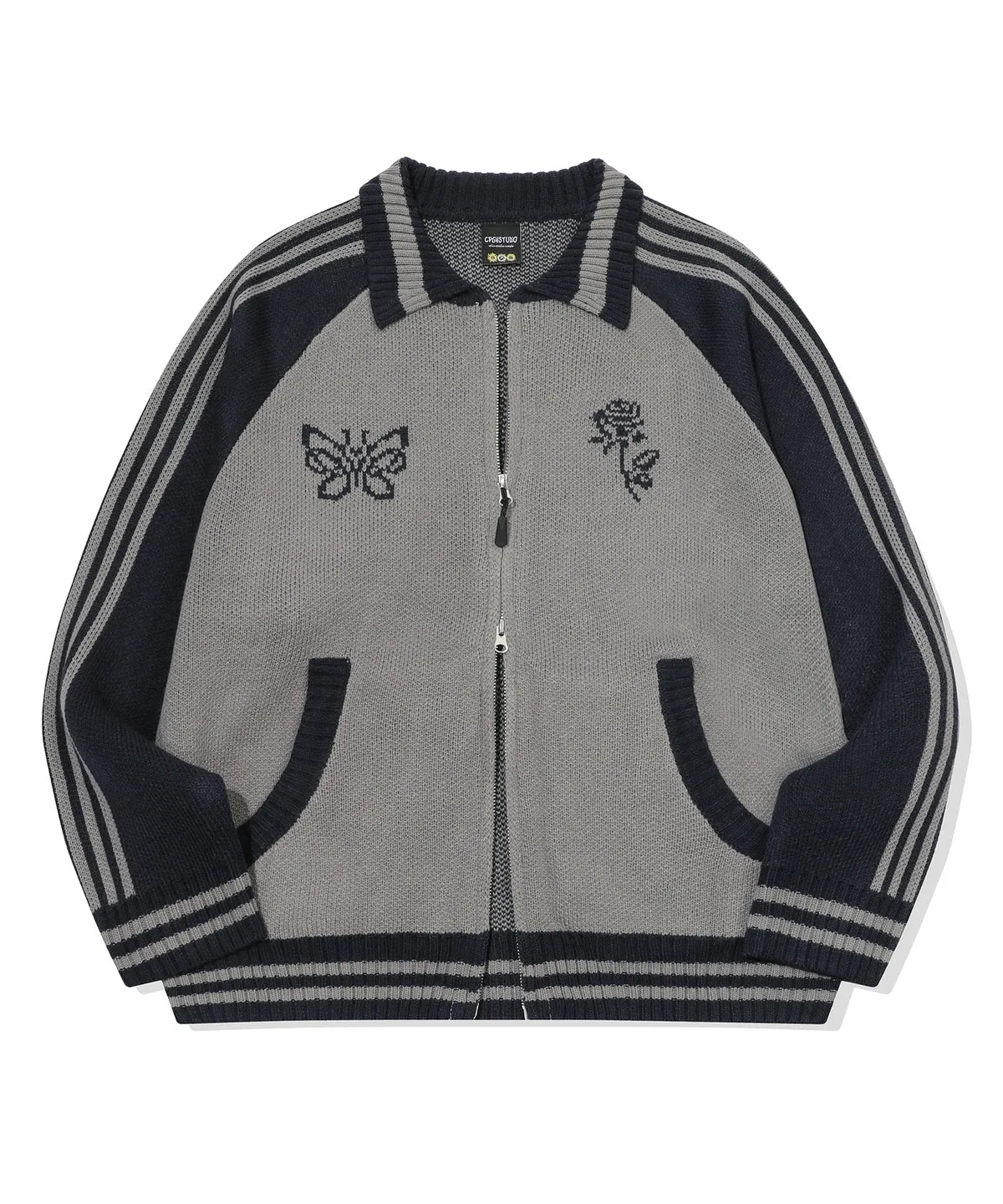 Sweet Cherry Knit Zip Up / Navy