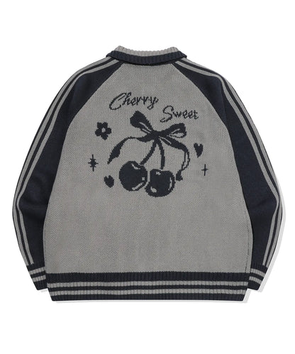 Sweet Cherry Knit Zip Up / Navy