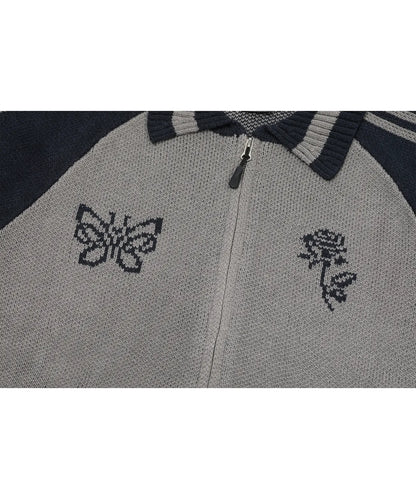 Sweet Cherry Knit Zip Up / Navy