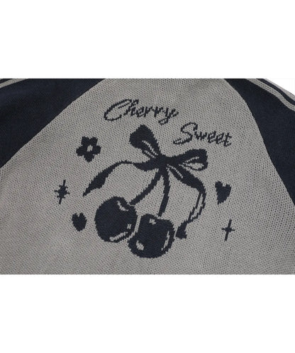 Sweet Cherry Knit Zip Up / Navy