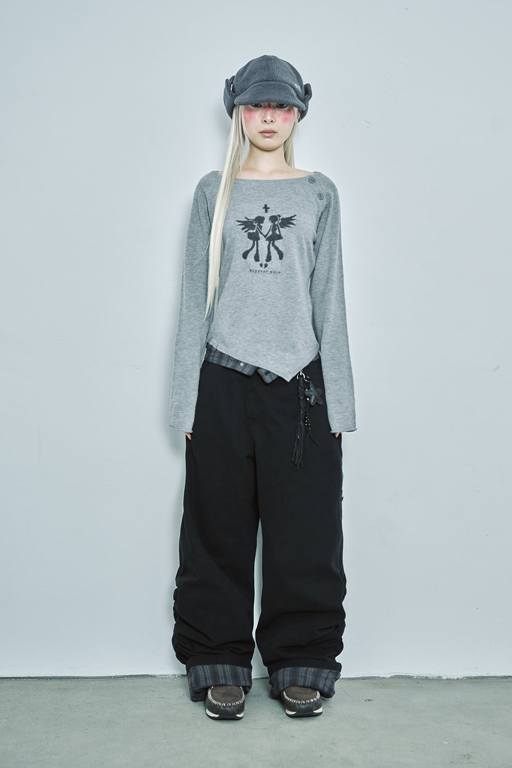 Fallen angel button knit top (Gray)