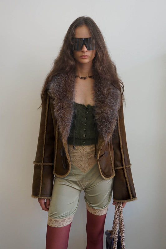 Faux Mouton Toggle Coat Brown