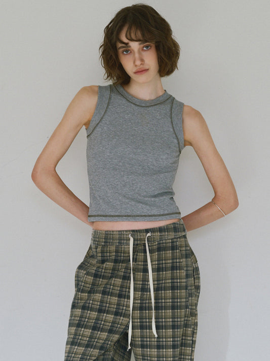 Stitch Sleeveless Top [Melange Gray]
