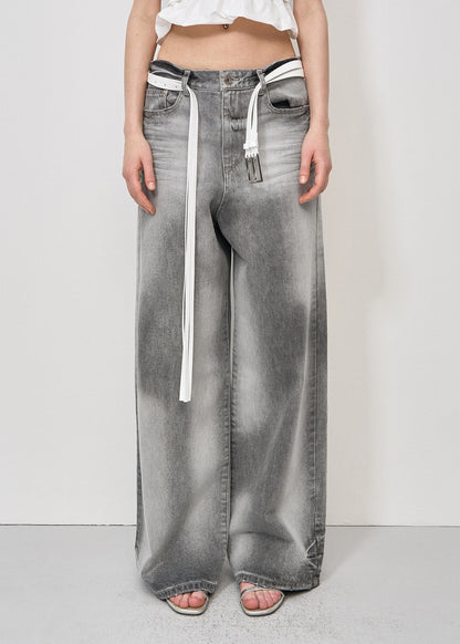 HAND BRUSHED WIDE-LEG DENIM (GREY)