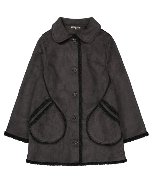 ROUND COLLAR SUEDE JACKET CHARCOAL
