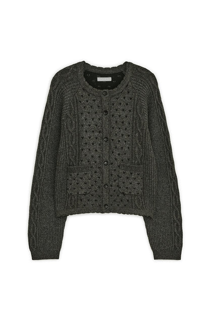 Vintage ruffle knit cardigan (Charcoal)