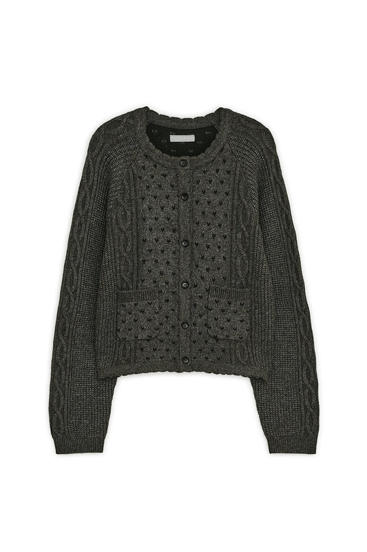 Vintage ruffle knit cardigan (Charcoal)