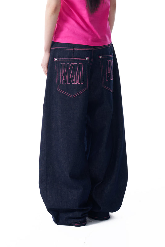 Stitched Denim Pants (Dark Blue)