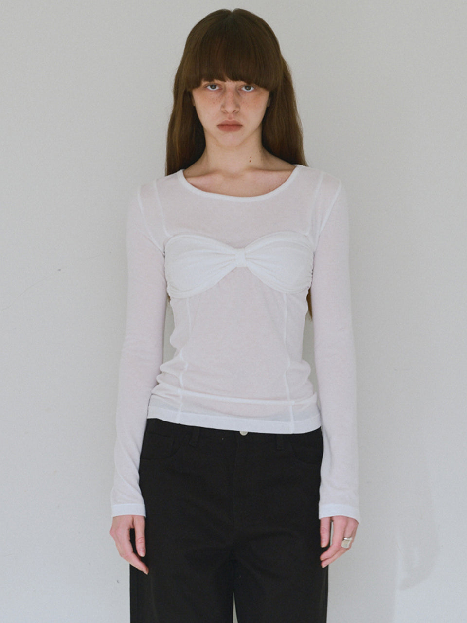 Bustier Shirring T-shirts [White]