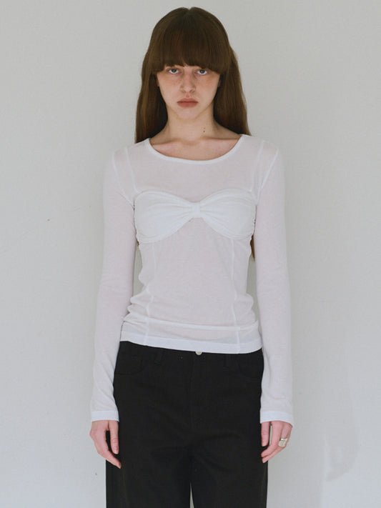 Bustier Shirring T-shirts [White]
