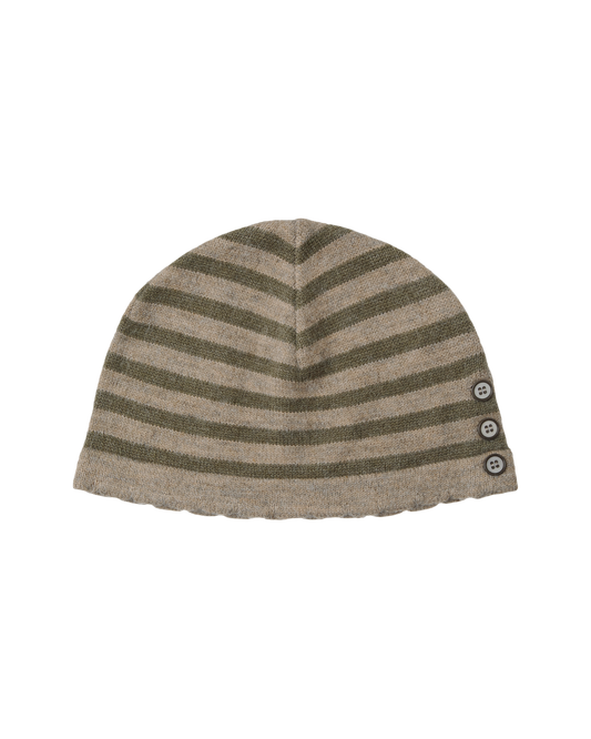 STRIPE BUTTON BEANIE [KHAKI]