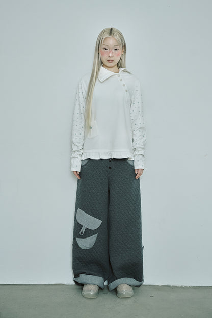 Flower button pola top (White)